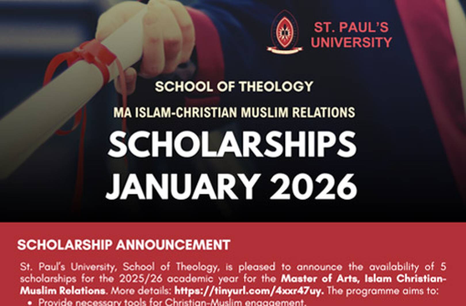 Announcing Master of Arts in Islam and Christian-Muslim Relations Scholarships for January 2026